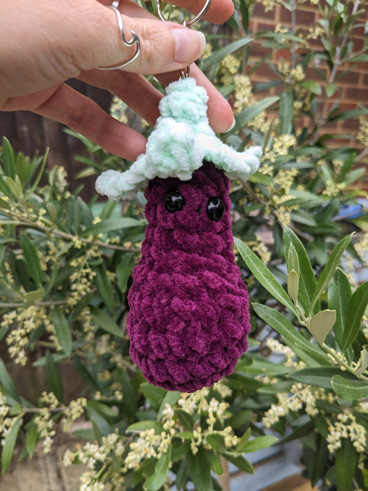 Aubergine Keyring, Handmade crochet item