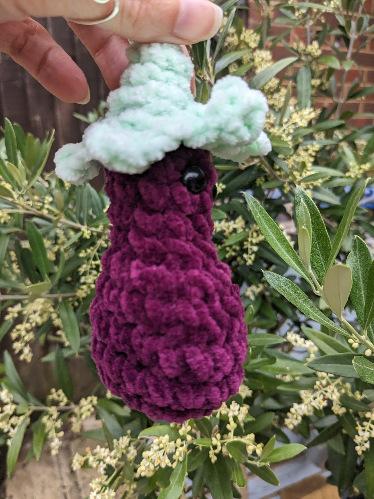 Aubergine Keyring, Handmade crochet item