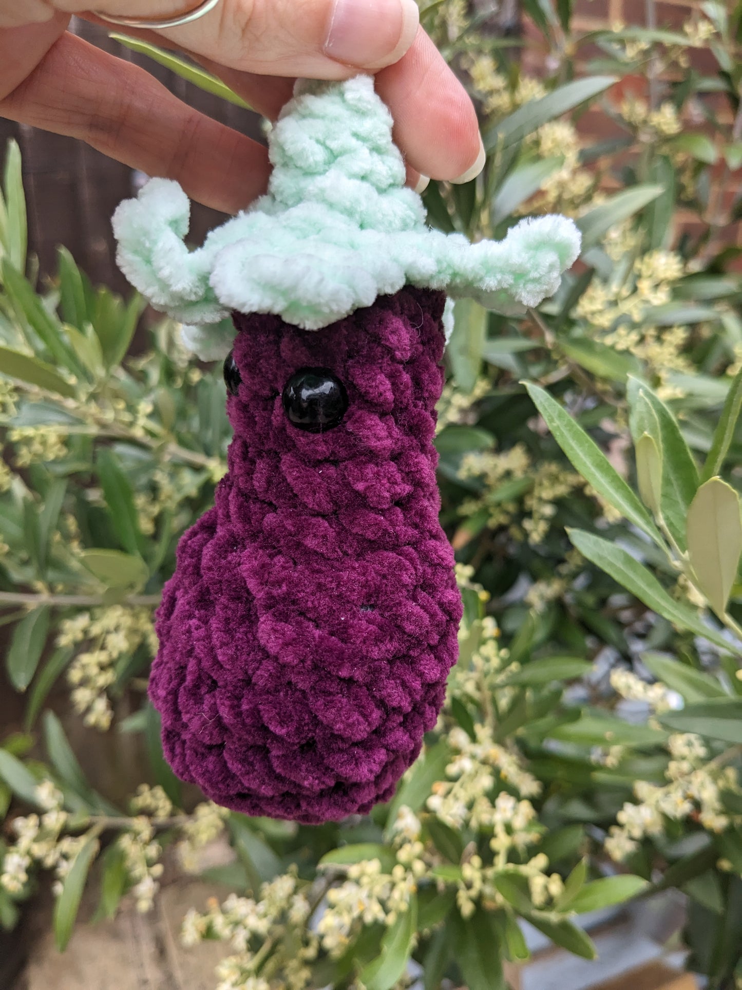 Aubergine Keyring, Handmade crochet item