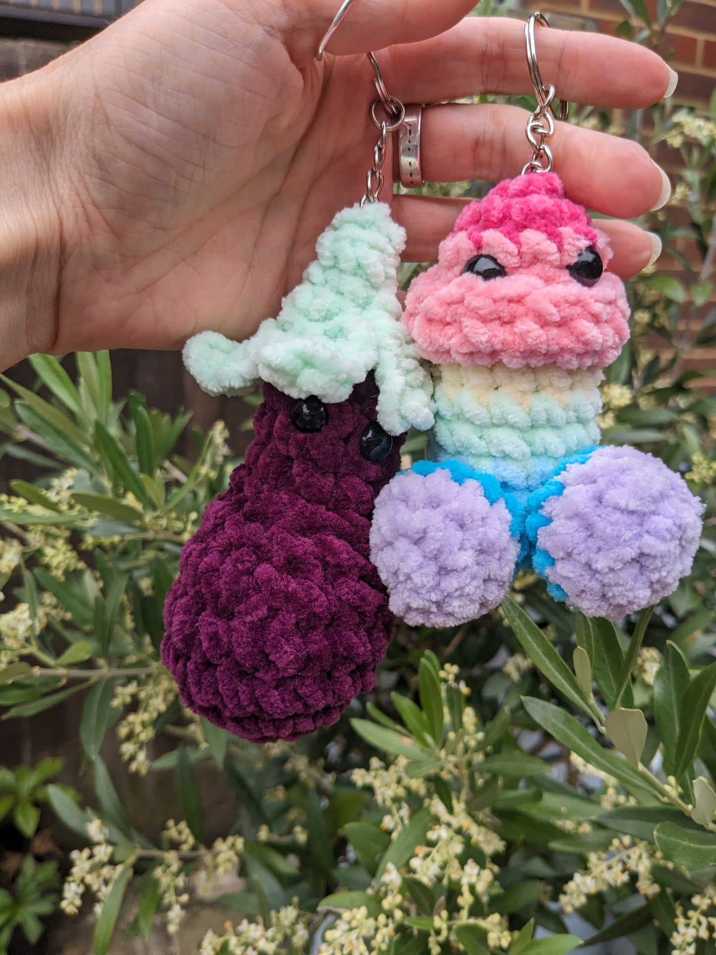 Aubergine Keyring, Handmade crochet item