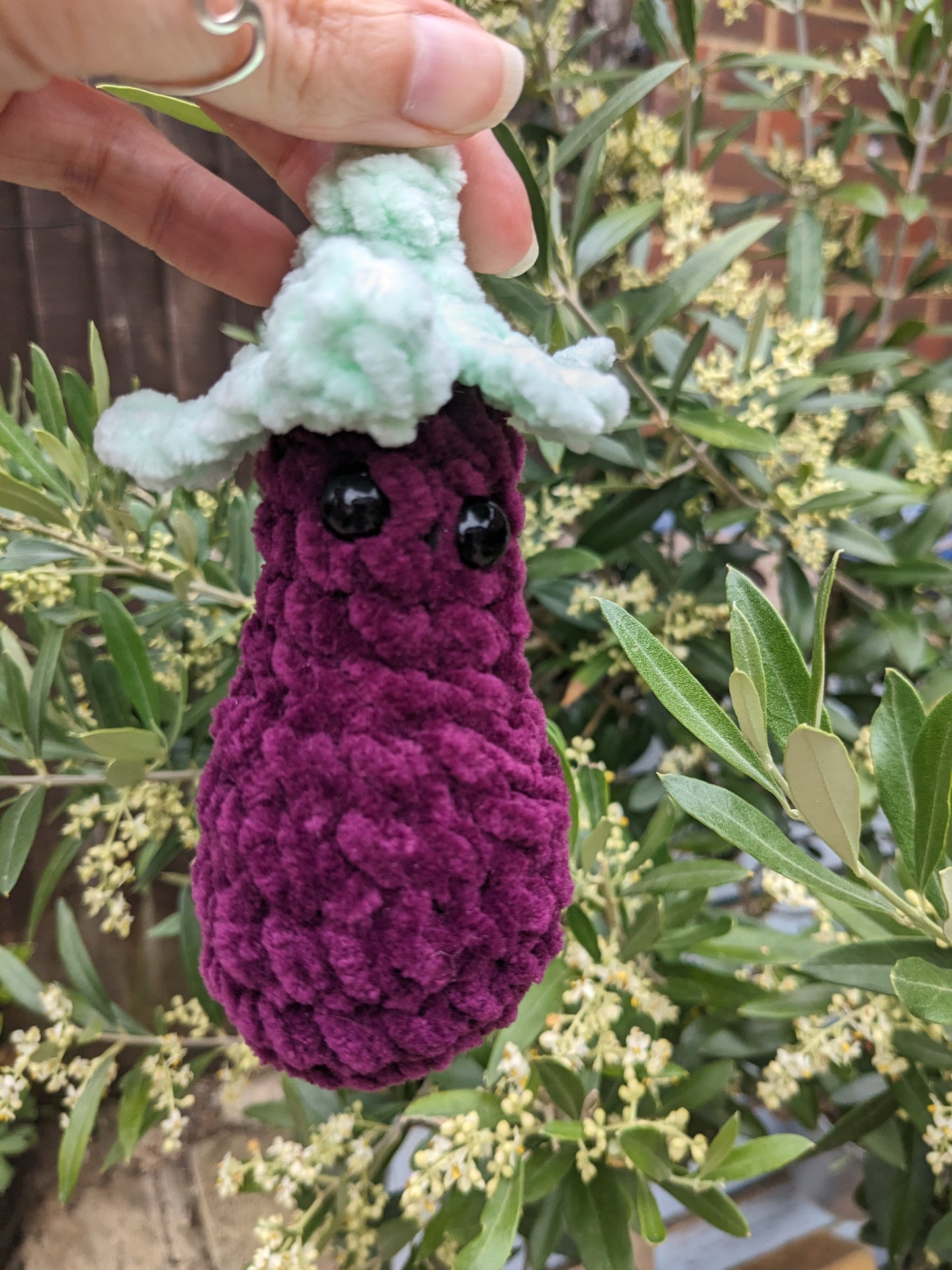 Aubergine Keyring, Handmade crochet item